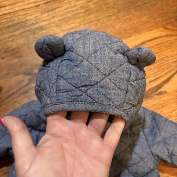 babyGap Quilted Hooded Bunting‎ Suit 3-6 Months Gray One-Piece Bear Ears Blue - Picture 3 of 6